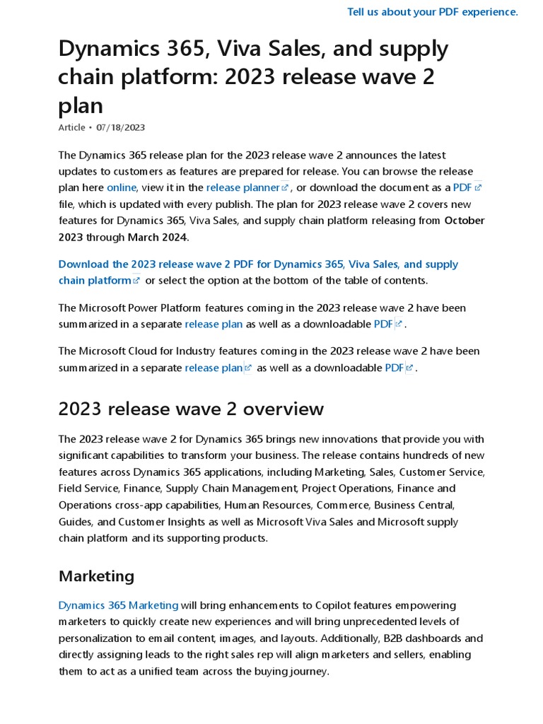 Dynamics 365 2023 Release Wave 2 Overview | PDF | Sales | Supply Chain