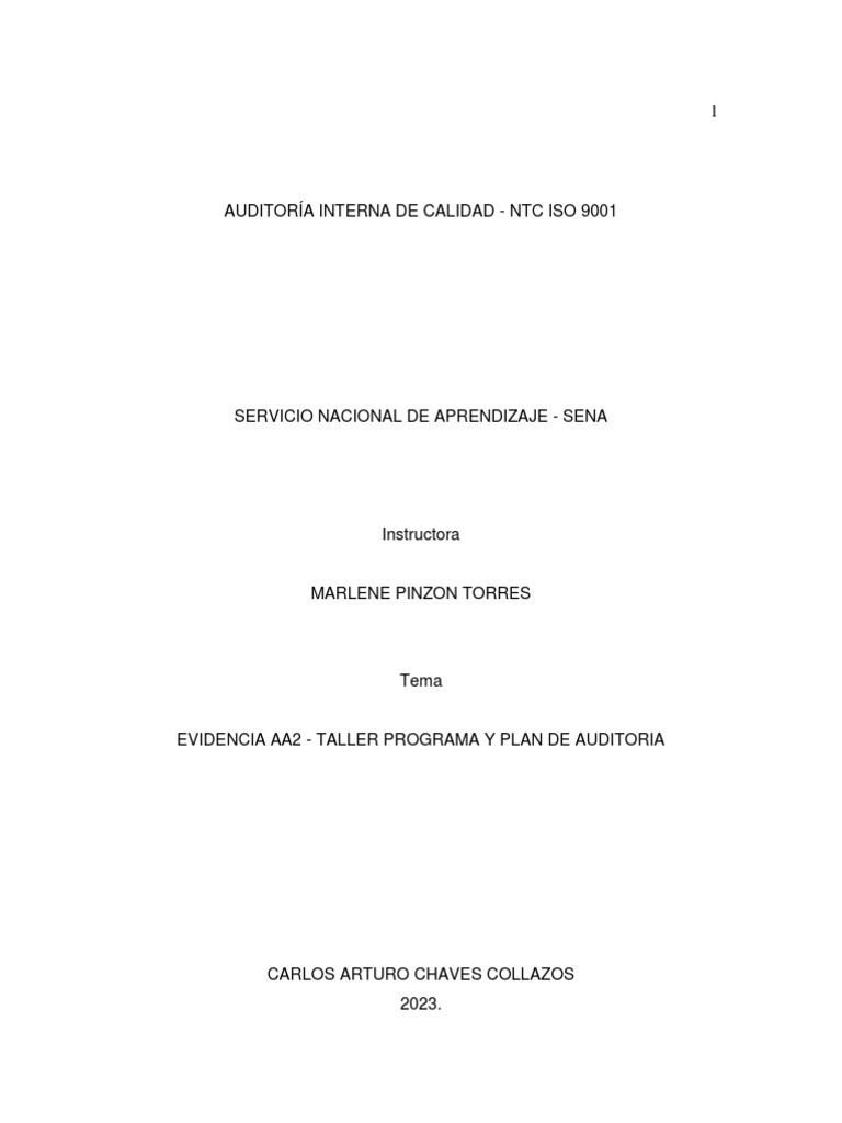 Plan de Auditoría Interna NTC ISO 9001 | PDF | Auditoría | Contralor