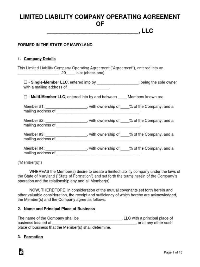 marylandllcoperatingagreementtemplate (1) PDF Bankruptcy