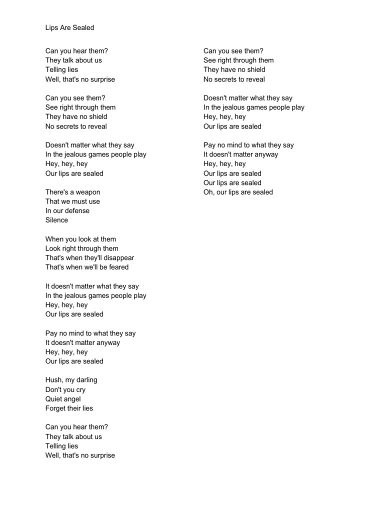 Lips Are Sealed PDF