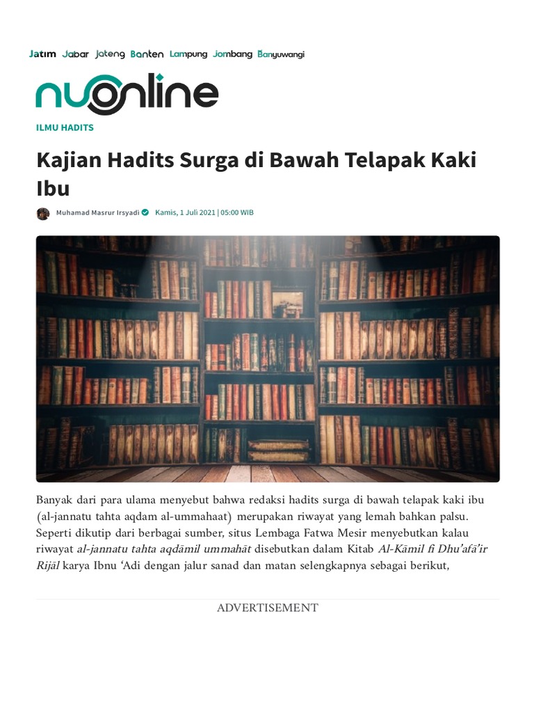 Kajian Hadits Surga Di Bawah Telapak Kaki Ibu Nu Online Pdf