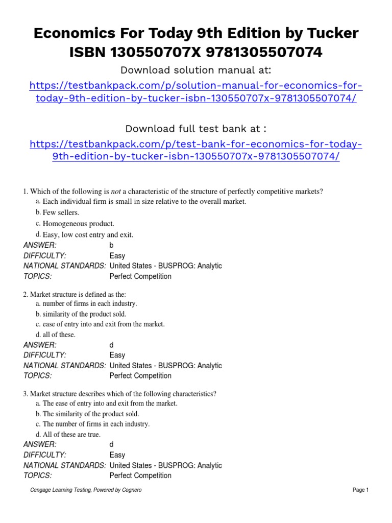 Economics For Today 9th Edition Tucker Test Bank Download | PDF ...