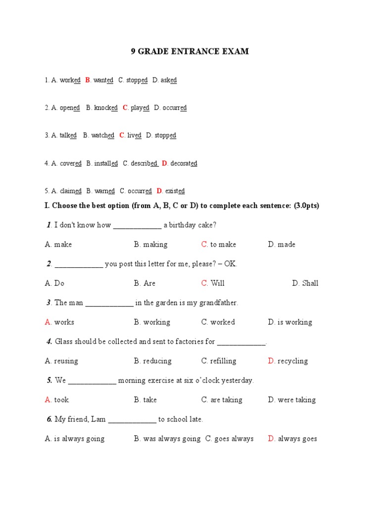 9th grade entrance exam | PDF
