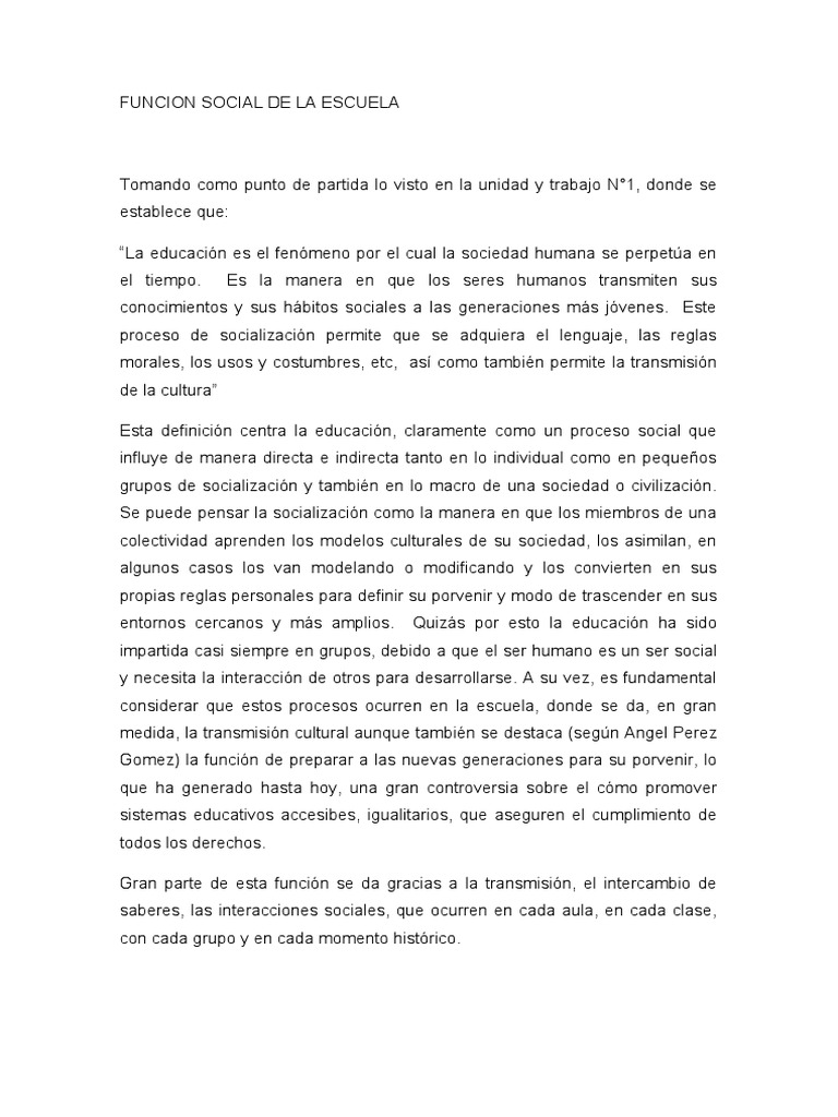 Funcion Social de La Escuela | PDF