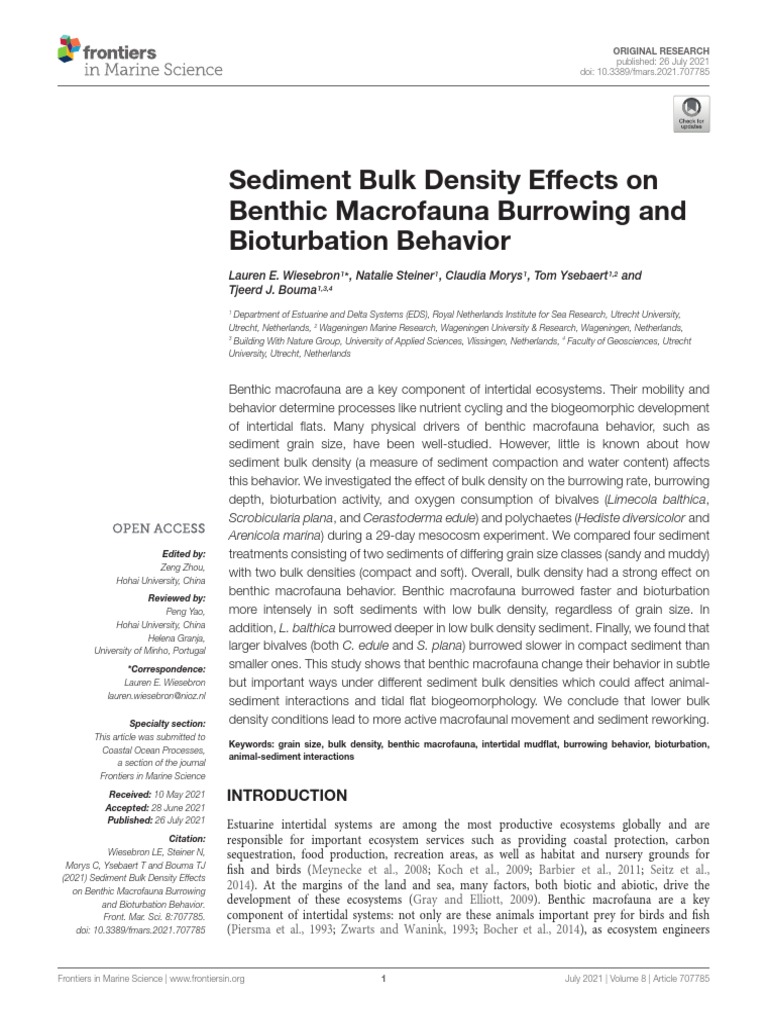 Sediment Bulk Density Effects On Benthic Macrofauna Burrowing and ...