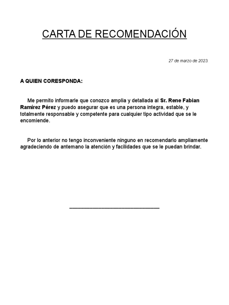 Carta de Recomendación | PDF