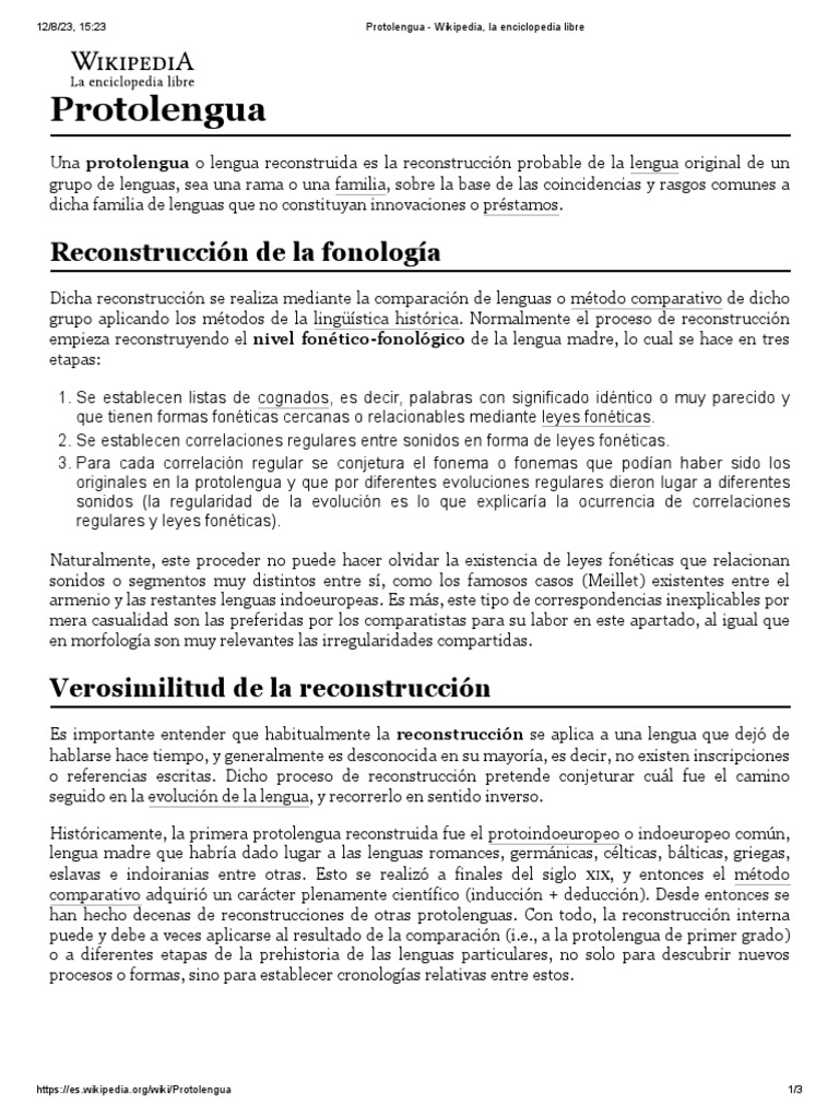Protolengua Wikipedia, La Enciclopedia Libre PDF