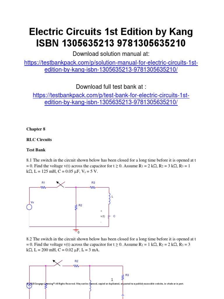 Electric Circuits 1st Edition Kang Test Bank Download PDF