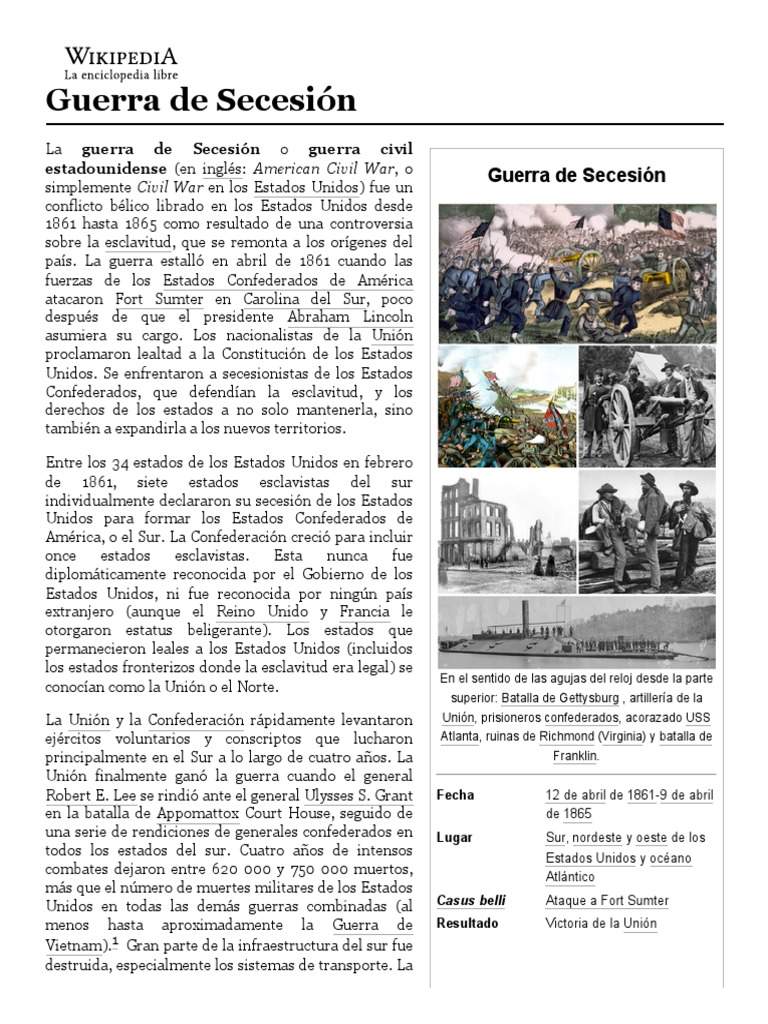 Guerra de Secesión: Conflicto y Consecuencias | PDF | Guerra civil ...