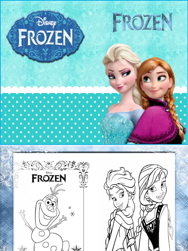 Un dibujo para colorear de Anna, Kristoff, Olaf y Sven, los entrañables personajes de Frozen, en una pose aventurera.
