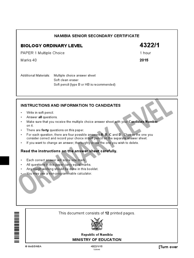 Biology Paper 1 | PDF