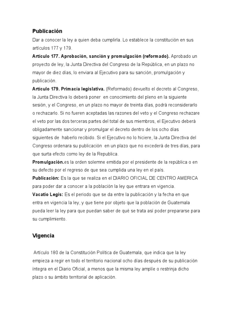 Publicacion y Vigencia de La Ley en Guatemala | PDF