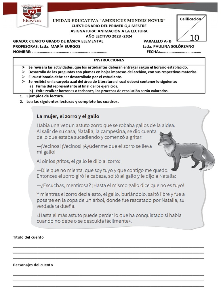 Cuestionario Animaci N A La Lectura | PDF