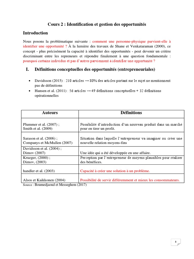 COURS Identification Et Gestion Des Opportunités | PDF