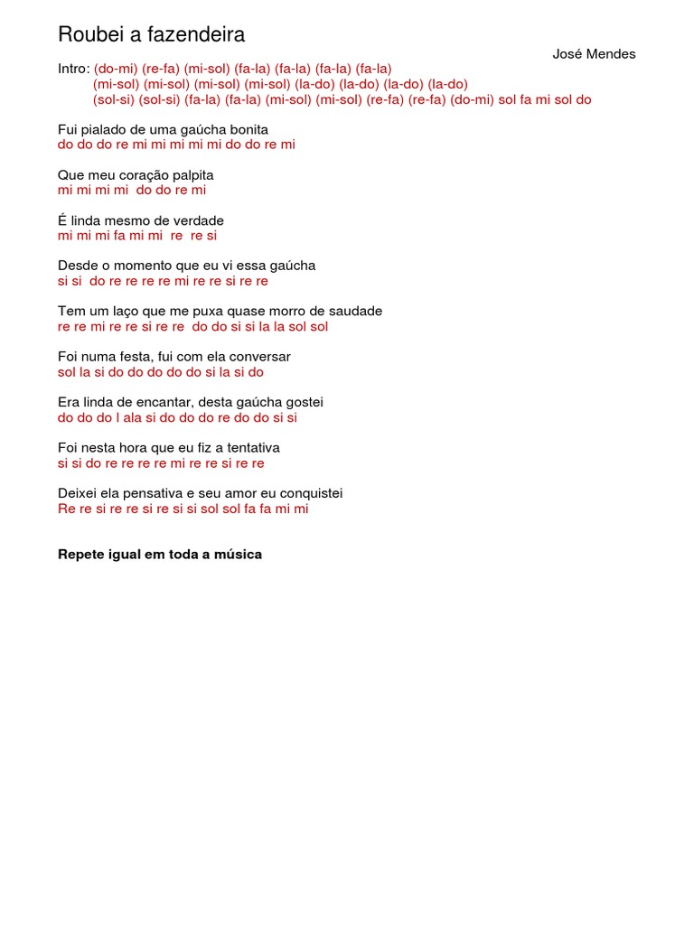 Roubei A Fazendeira Cifra Melodica PDF