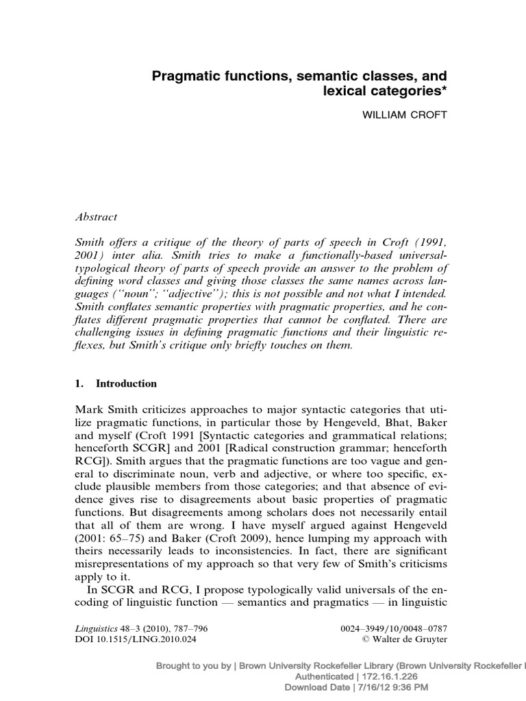 Croft 2010 | PDF | Part Of Speech | Word