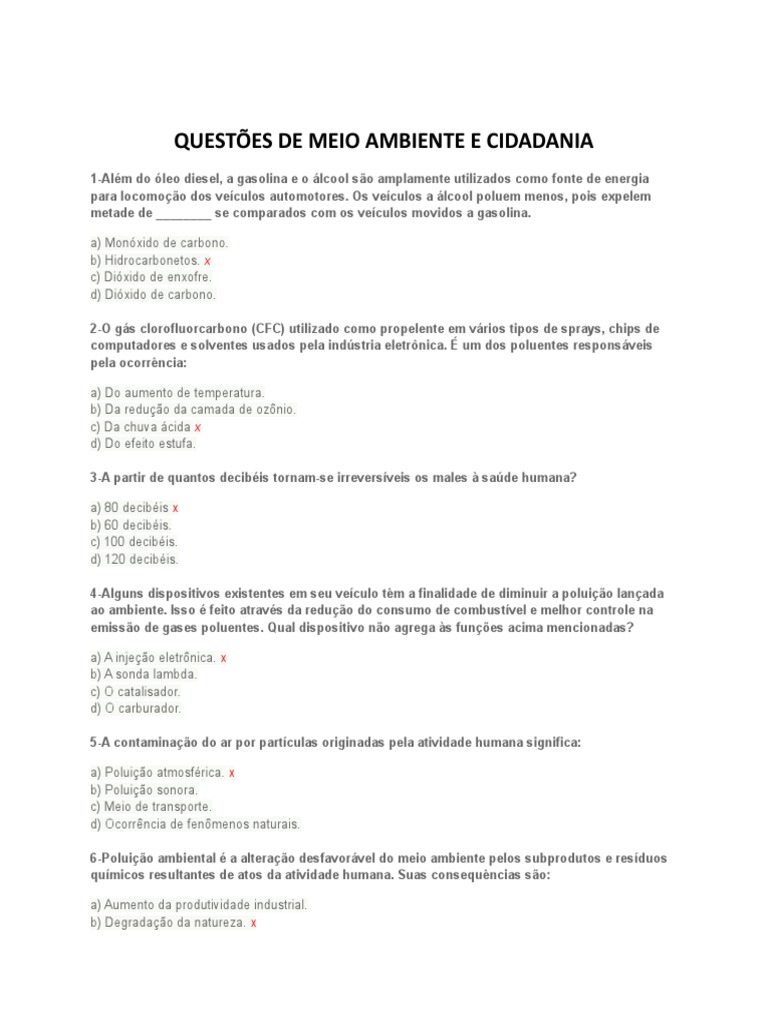 QUESTÕES DE MEIO AMBIENTE (Respostas) | PDF