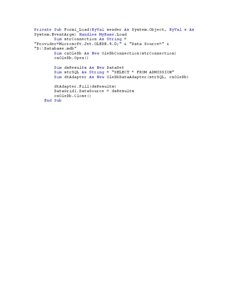 Access Database Connection in VB.NET | PDF | Teaching Methods ...