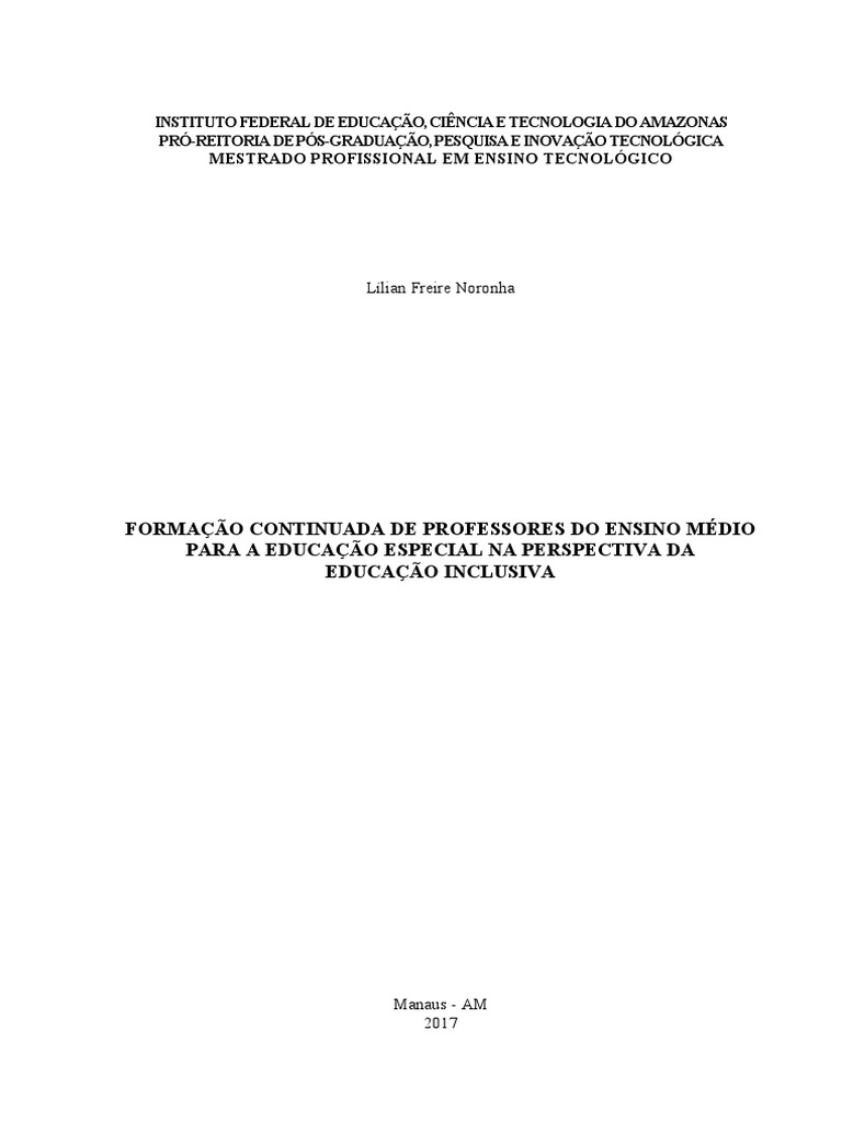 Política Educacional e Pedagógica da Educação Especial na Perspectiva da  Educação Inclusiva na Rede de Ensino Público de Manaus