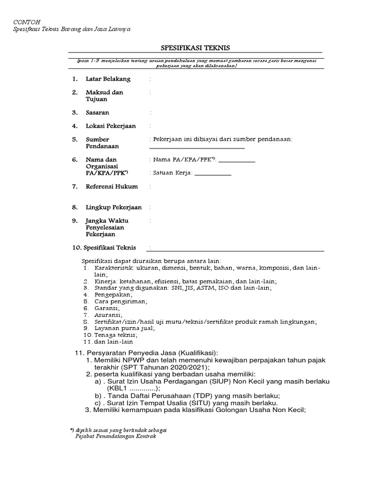 Contoh Format Spesifikasi Teknis Barang Dan Jasa Lainnya | PDF