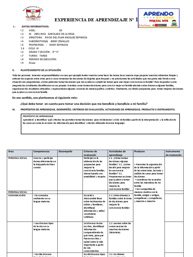 Formato de Experiencia de Aprendizaje Igv Modelo 4-4-21 | PDF