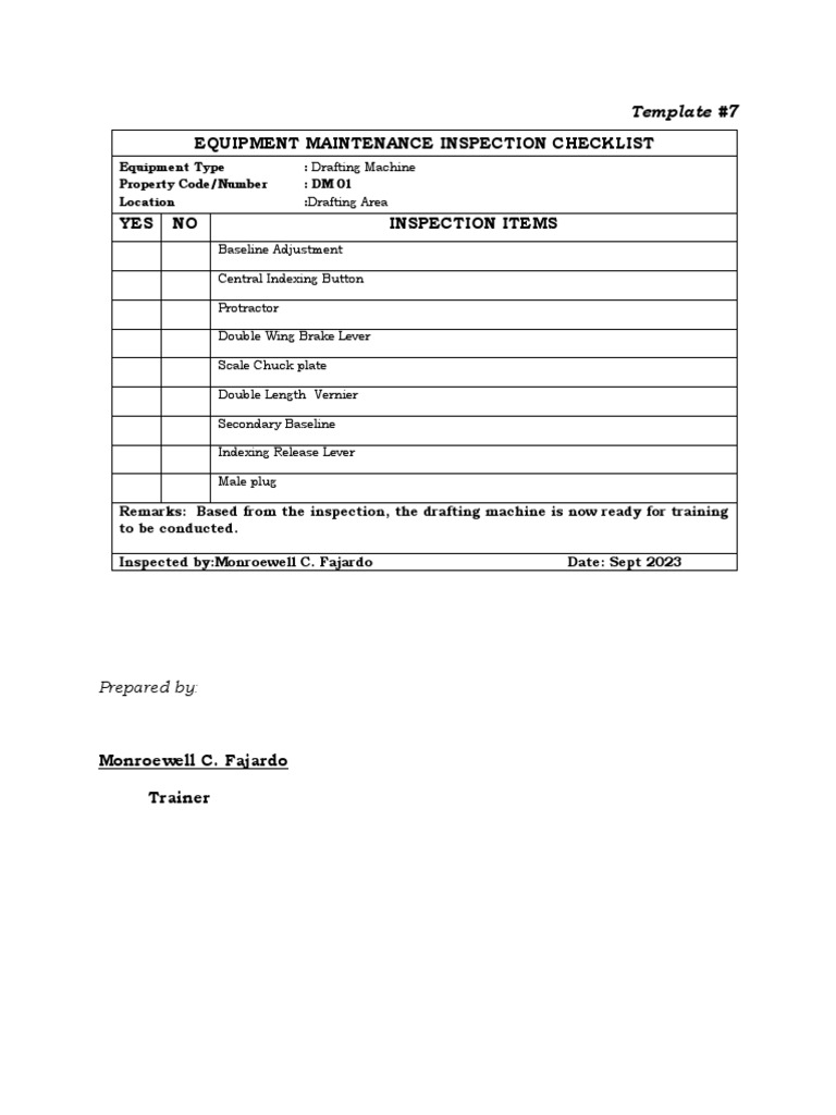 7 Equipment Maintenance Inspection Checklist PDF