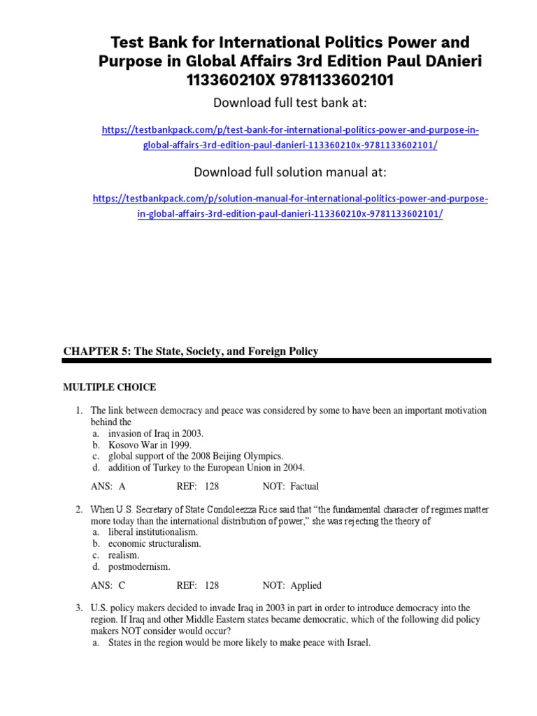 INTERNATIONAL POLITICS POWER AND PURPOSE IN GLOBAL AFFAIRS 5TH EDITION PDF intelligence overview