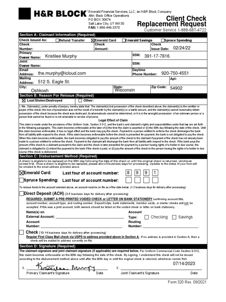 Client Check Replacement Request PDF