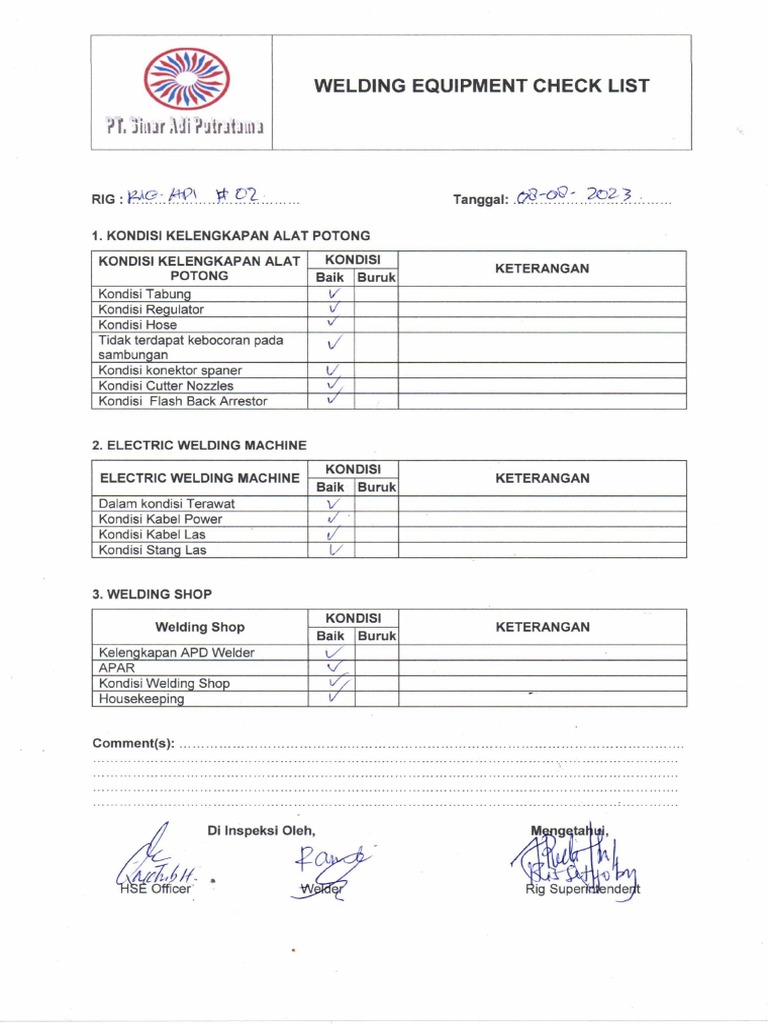 Welding Equipment Checklist PDF