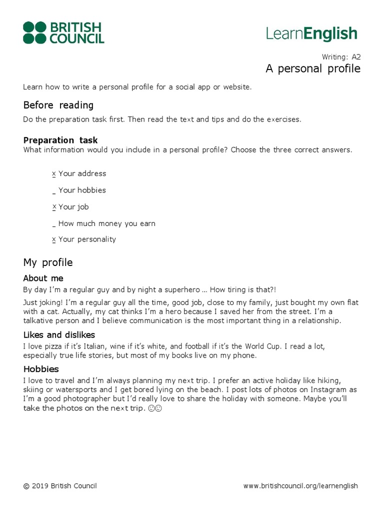 Writing a Personal Profile Guide | PDF