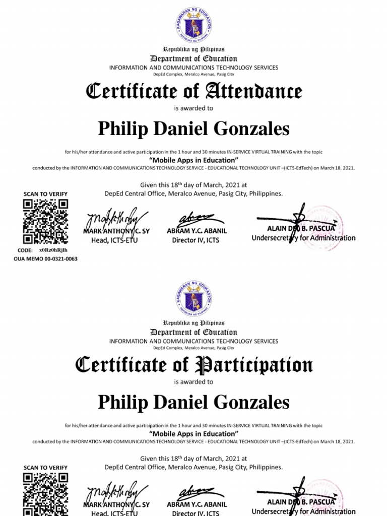 Mobile Apps in Education - Certificates | PDF