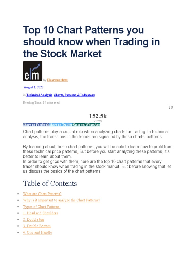Top 10 Chart Patterns You Should Know When Trading in The Stock | PDF
