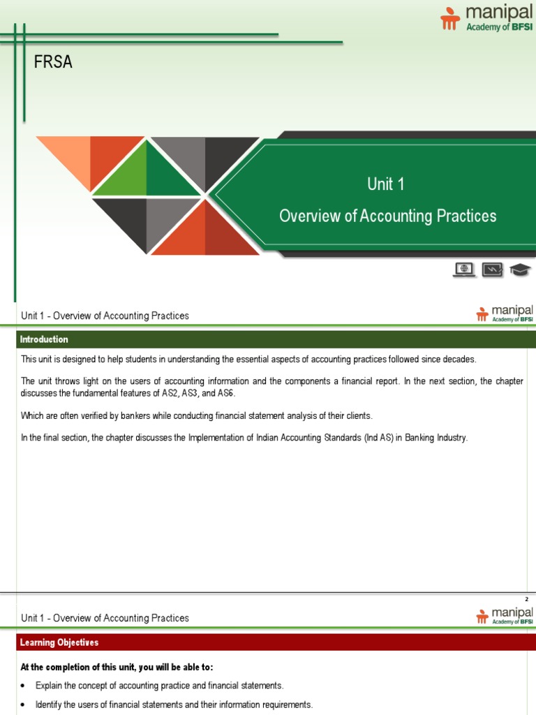 FRSA Unit 1 Overview of Accounting Practices PDF