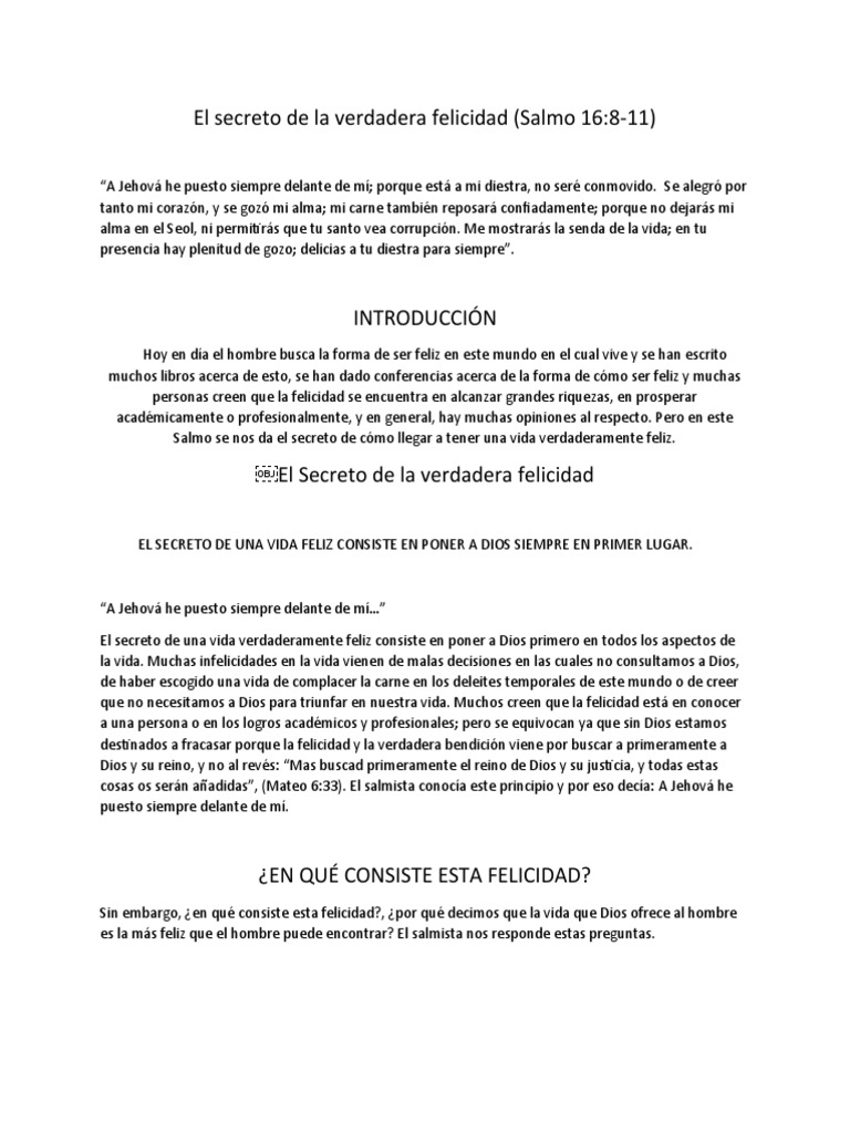 Secreto de la felicidad en la Biblia | PDF