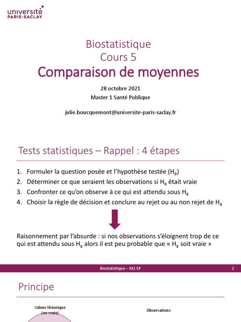 Comparaison des moyennes en biostatistique | PDF