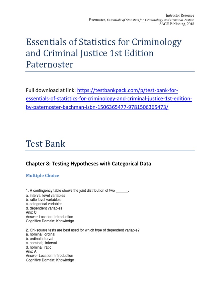 Essentials of Statistics For Criminology and Criminal Justice 1st ...