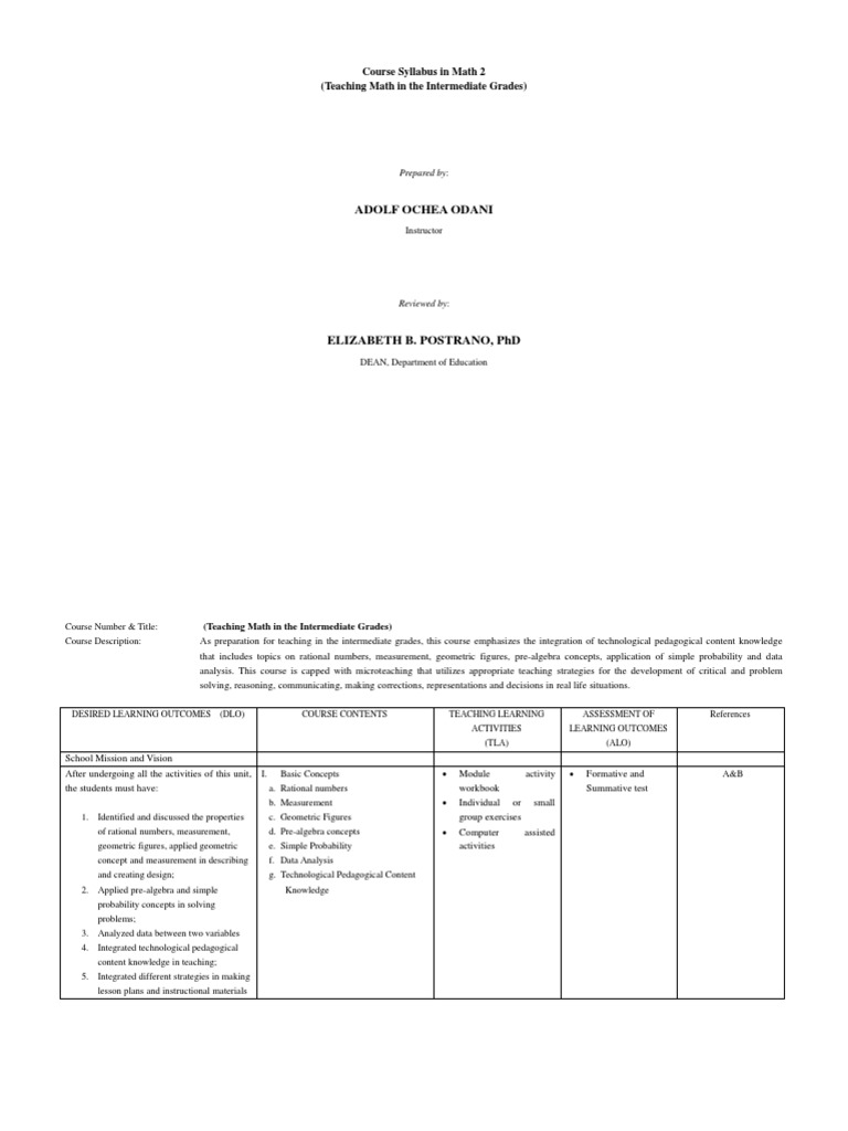 Teaching math in the intermediate grades syllabus pdf