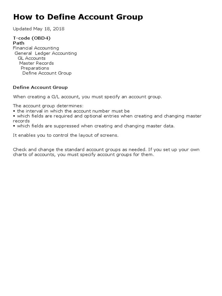 Defining Account Groups in SAP FICO | PDF