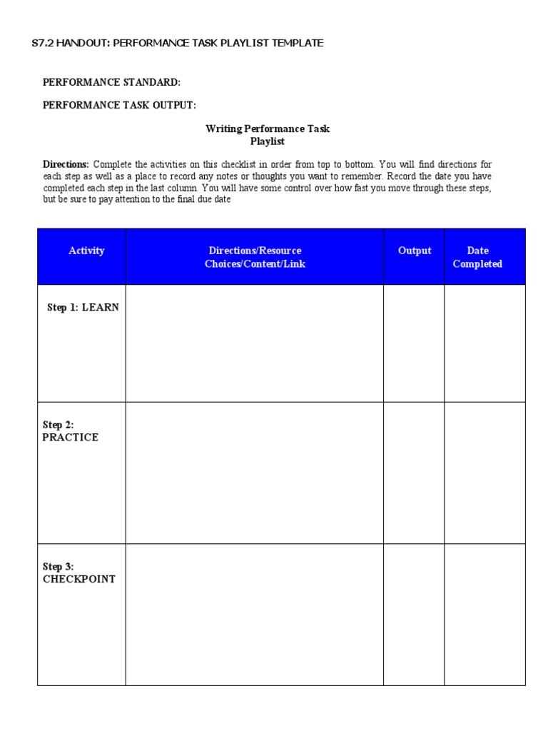 Performance Task Playlist Template | PDF
