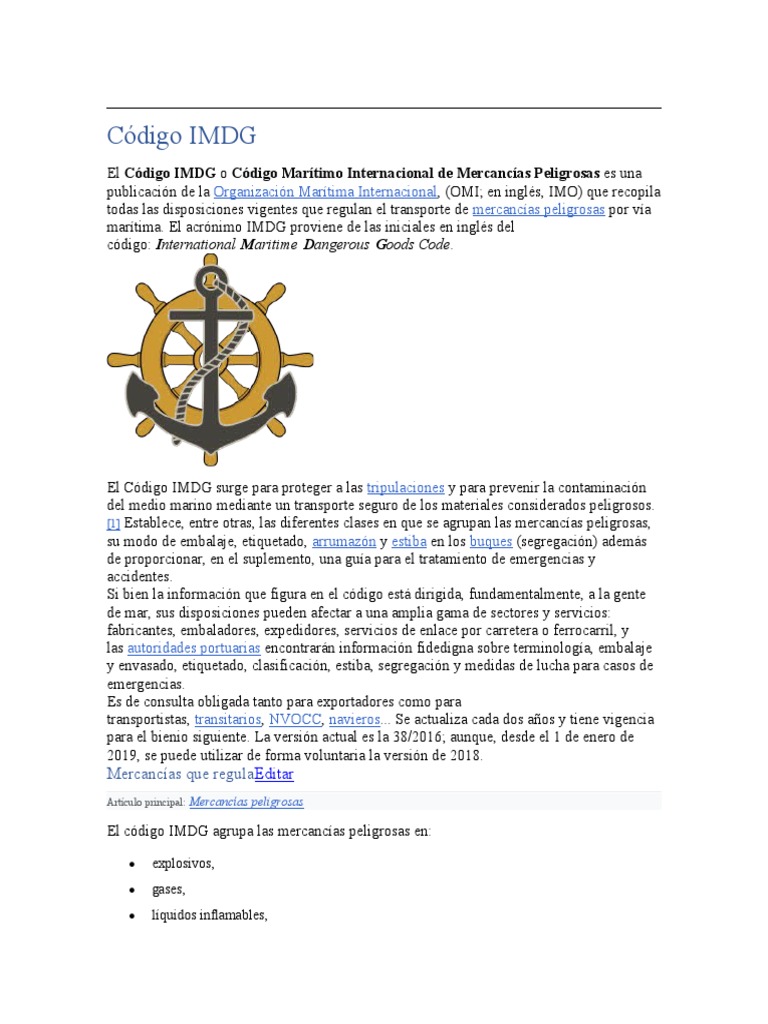 Código IMDG: Organización Marítima Internacional Mercancías Peligrosas ...