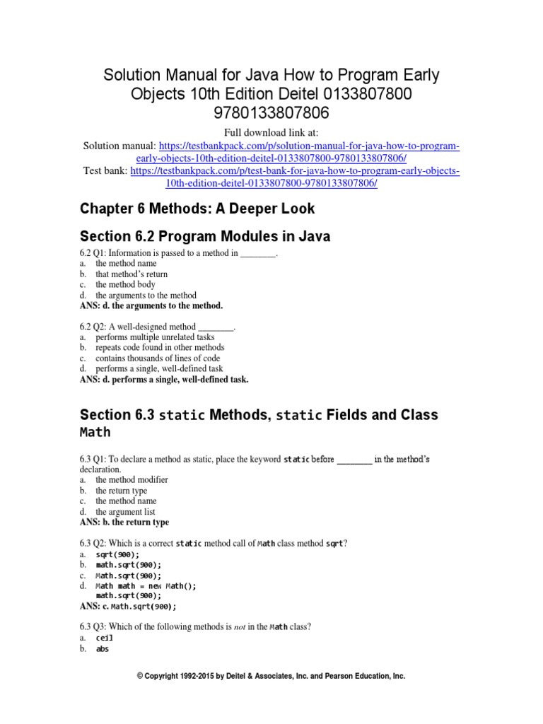 Java How To Program Early Objects 10th Edition Deitel Test Bank 1 | PDF