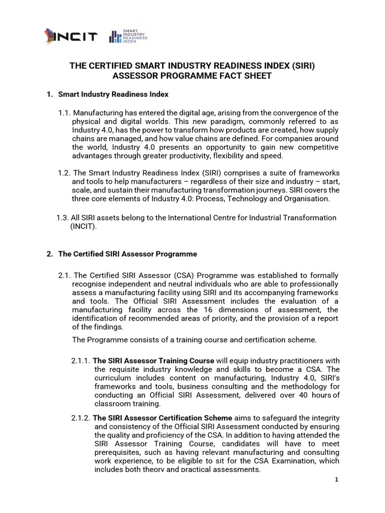 Certified SIRI Assessor Programme Overview | PDF