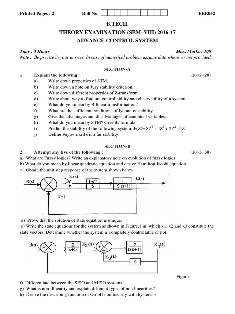 Advance Control System Eee 052 2016 17 | PDF | Equations | Nonlinear System