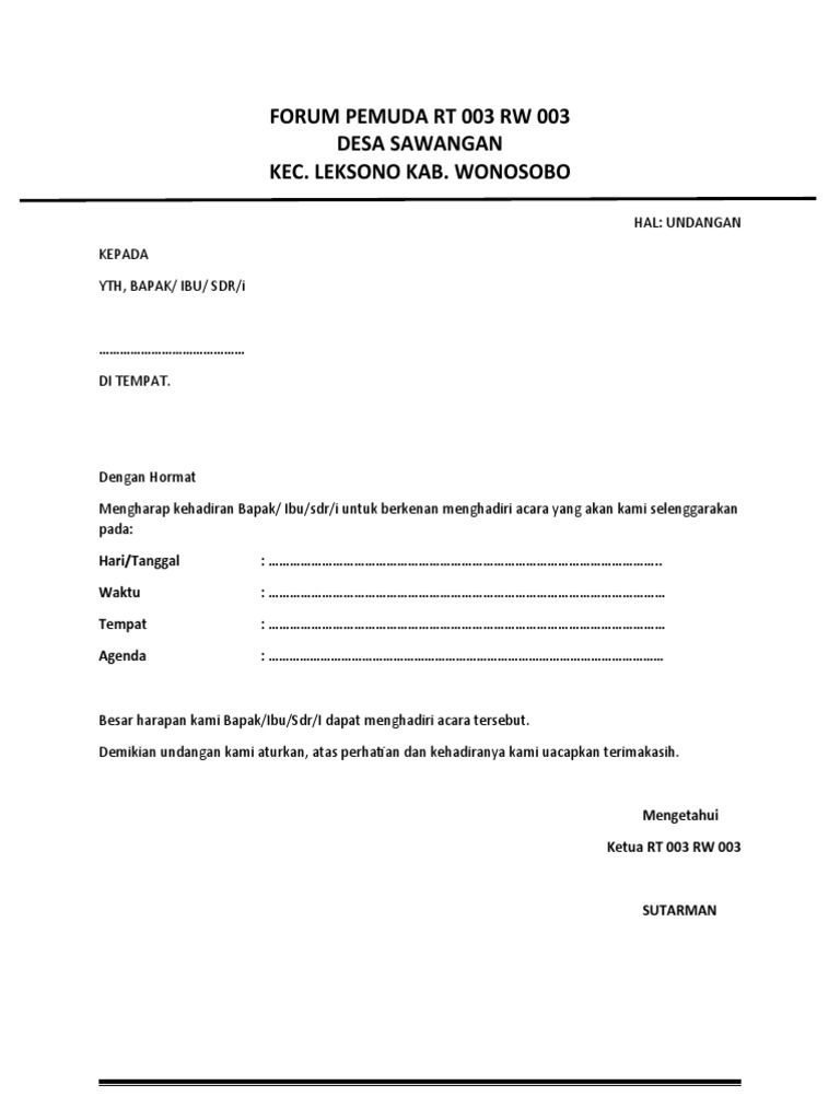 UNdANGAN PEMUDA RT 003 RW 003 | PDF