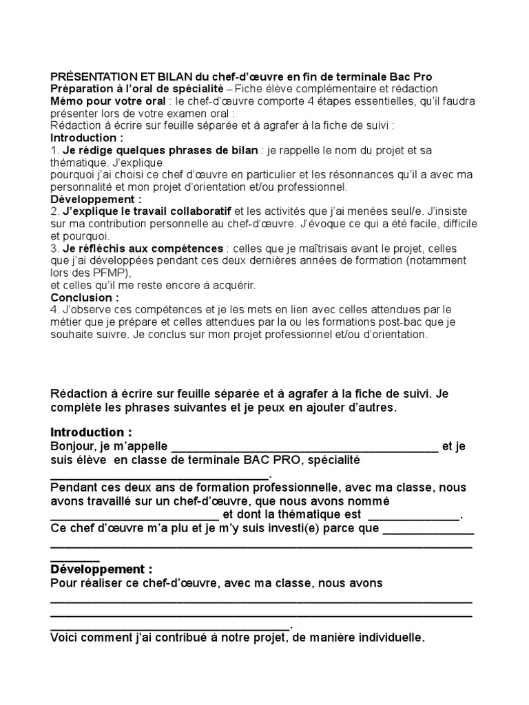 Exemple Texte Oral Chef D'oeuvre 5 | PDF