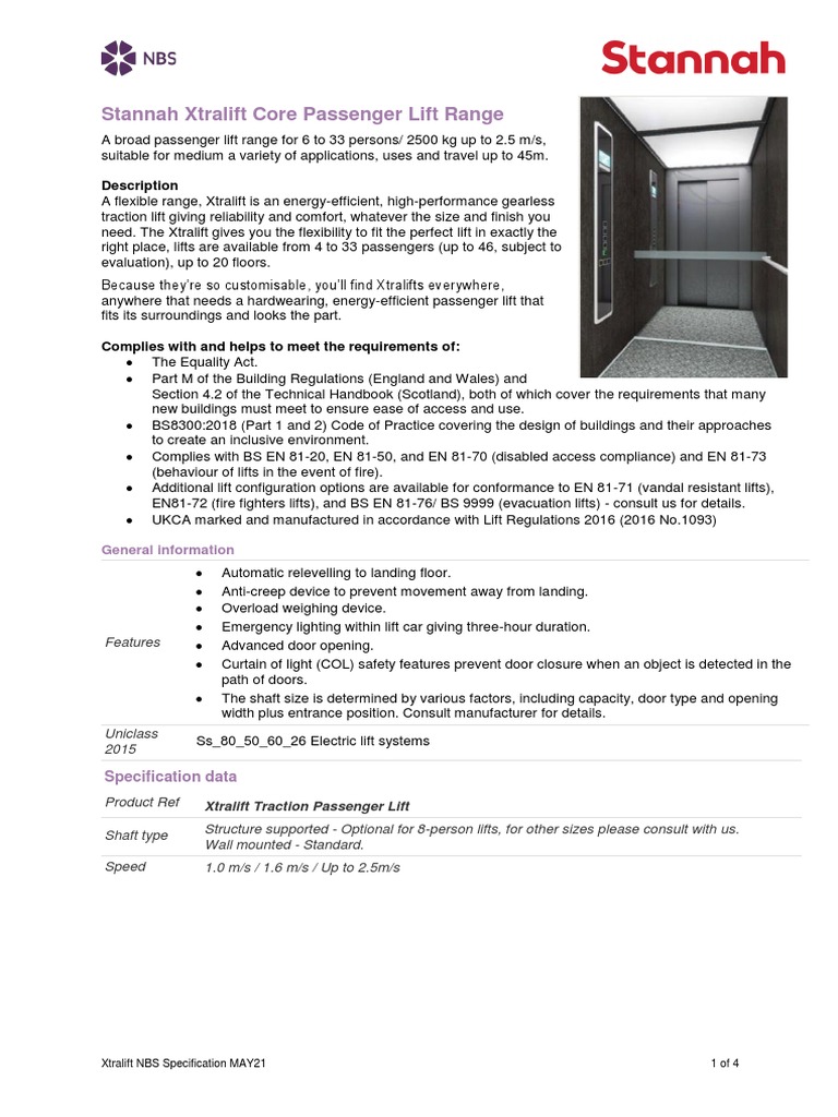 Xtralift Passenger Lift Specs | PDF | Elevator | Door