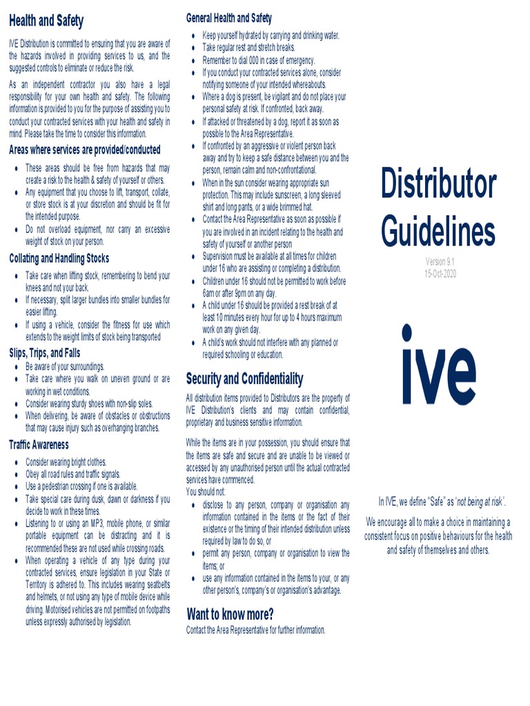 Health and Safety Guidelines for Distributors | PDF