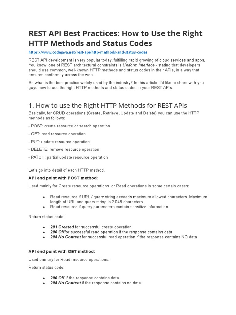 REST API Best Practices - How To Use The Right HTTP Methods and Status ...