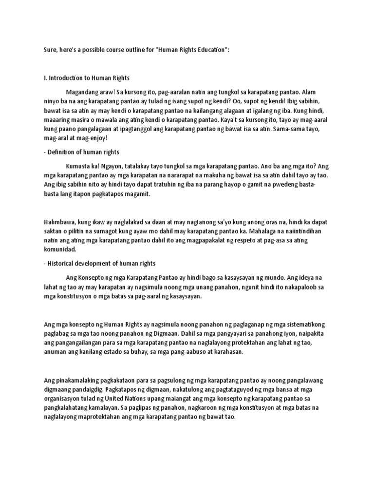 Tagalog CLJ 102 Human Rights Education PDF