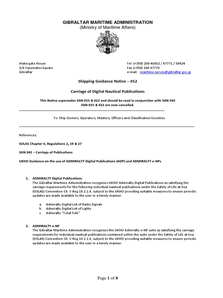 GIBRALTAR Shipping Guidance Notice 022 Carriage of Nautical